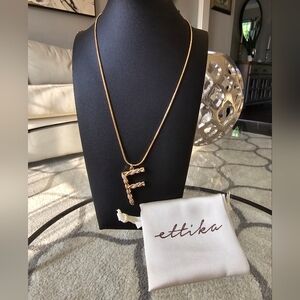Revolve Ettika Gold F Rhinestone Charm Necklace New